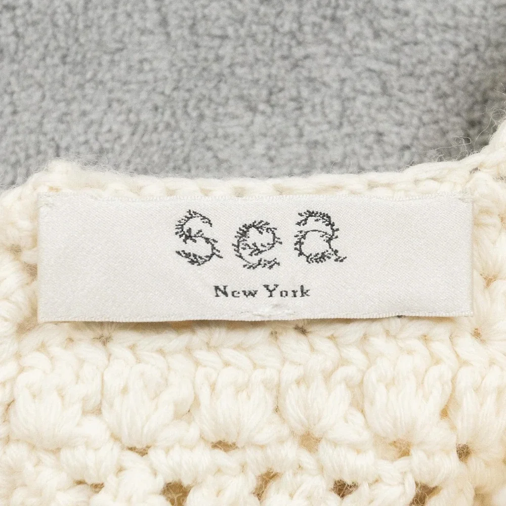 SEA NEW YORK Crochet Ruffle Button Back Wool Tank Top Coquette Festival Cream S
